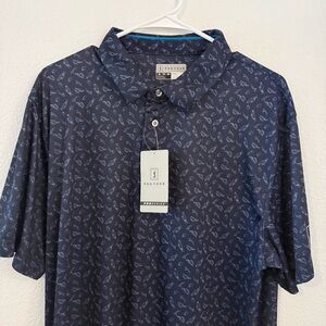 PGA Tour Men's Dark Blue Patterned with golf bags and clubs Polo